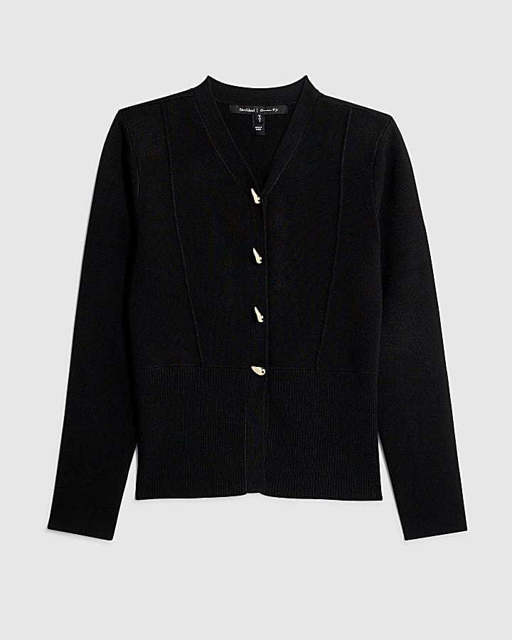 Black Shoulder Padded Structured Cardigan