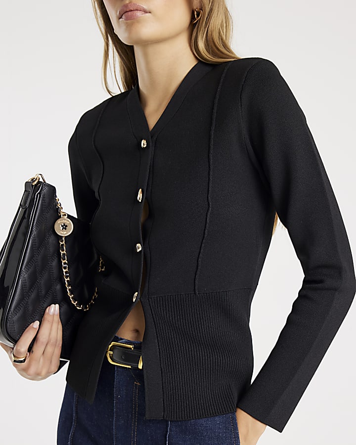 Black Shoulder Padded Structured Cardigan