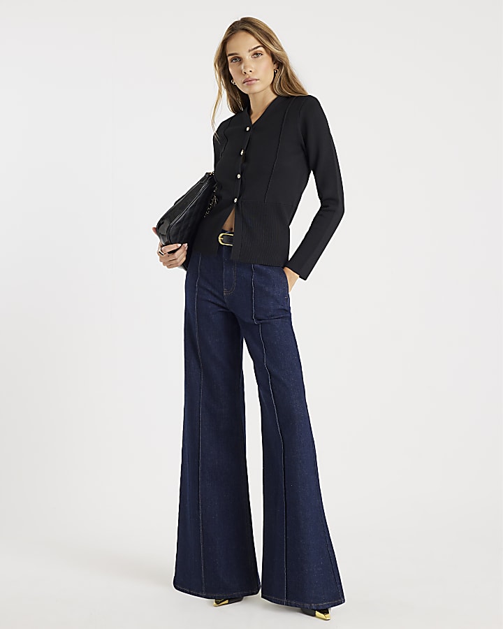 Black Shoulder Padded Structured Cardigan