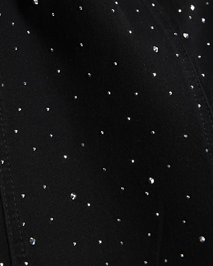 Black Denim Diamante Embellished Jumpsuit
