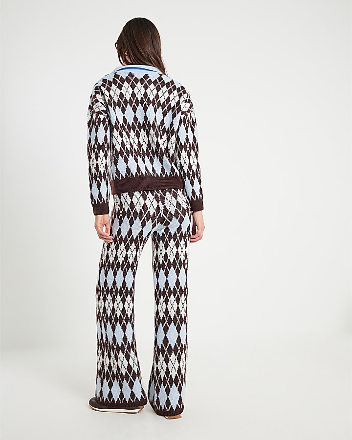 Blue Argyle Knit Trousers
