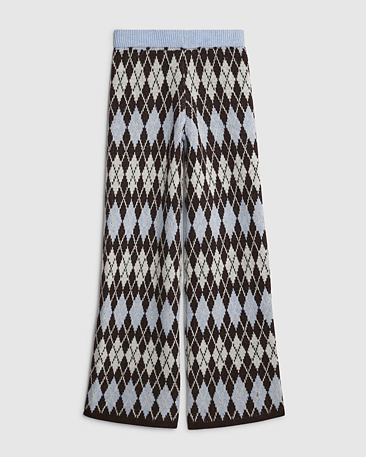 Blue Argyle Knit Trousers