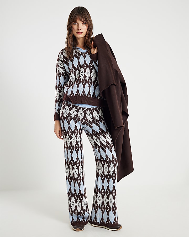 Blue Argyle Knit Trousers