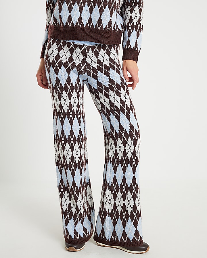 Blue Argyle Knit Trousers