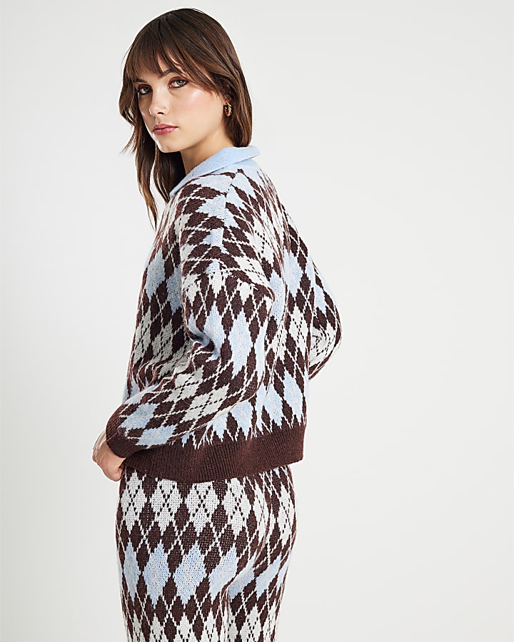 Blue Argyle Knit Jumper