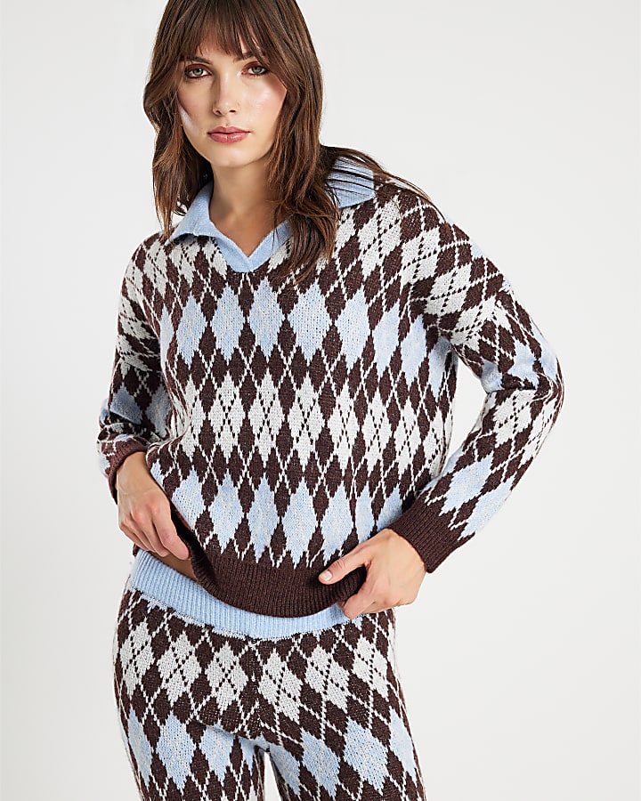 Blue Argyle Knit Jumper