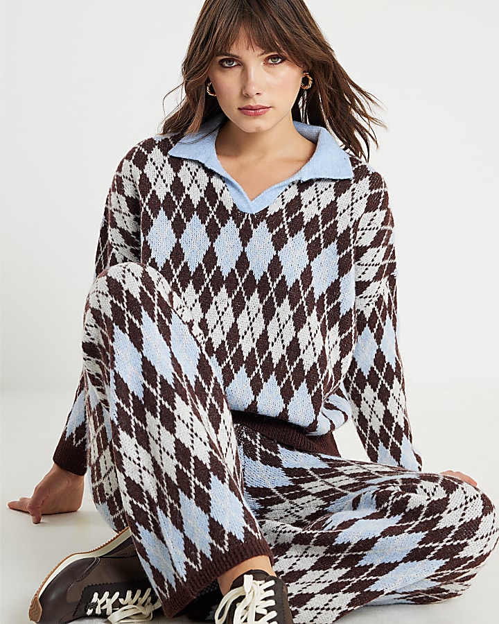 Blue Argyle Knit Jumper
