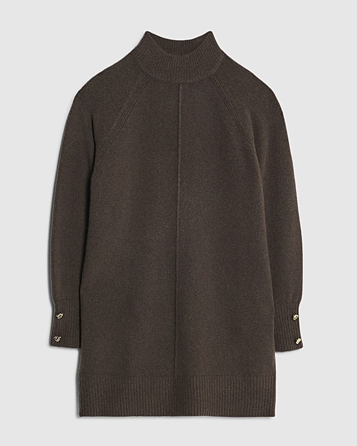 Brown Knitted Long Sleeve Jumper Dress