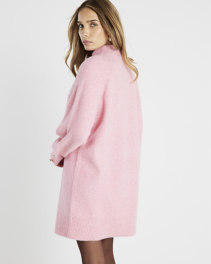 Pink Knitted Long Sleeve Jumper Dress
