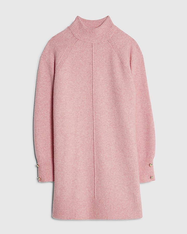 Pink Knitted Long Sleeve Jumper Dress