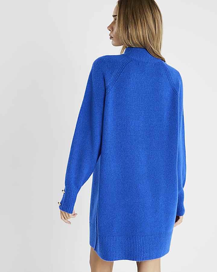 Blue Knitted Long Sleeve Jumper Dress