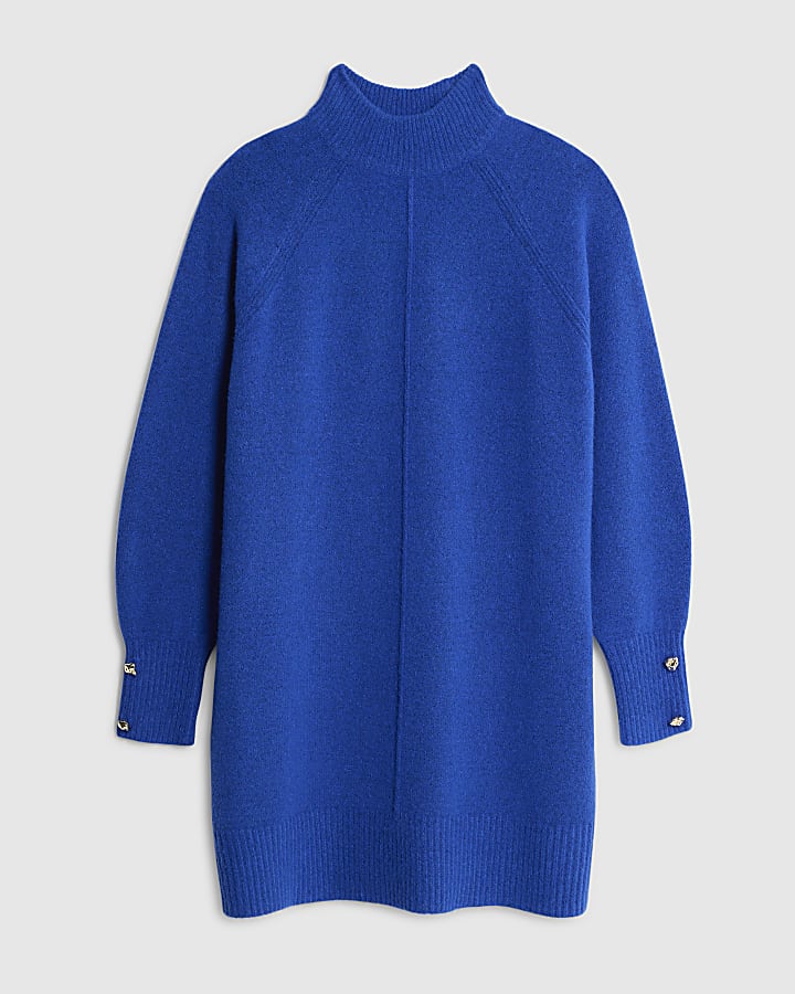 Blue Knitted Long Sleeve Jumper Dress