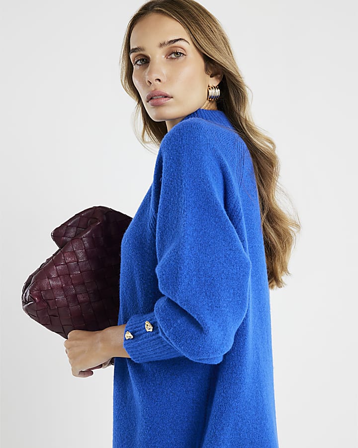 Blue Knitted Long Sleeve Jumper Dress