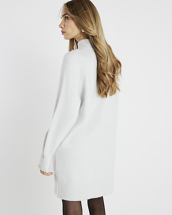 Grey Knitted Long Sleeve Jumper Dress