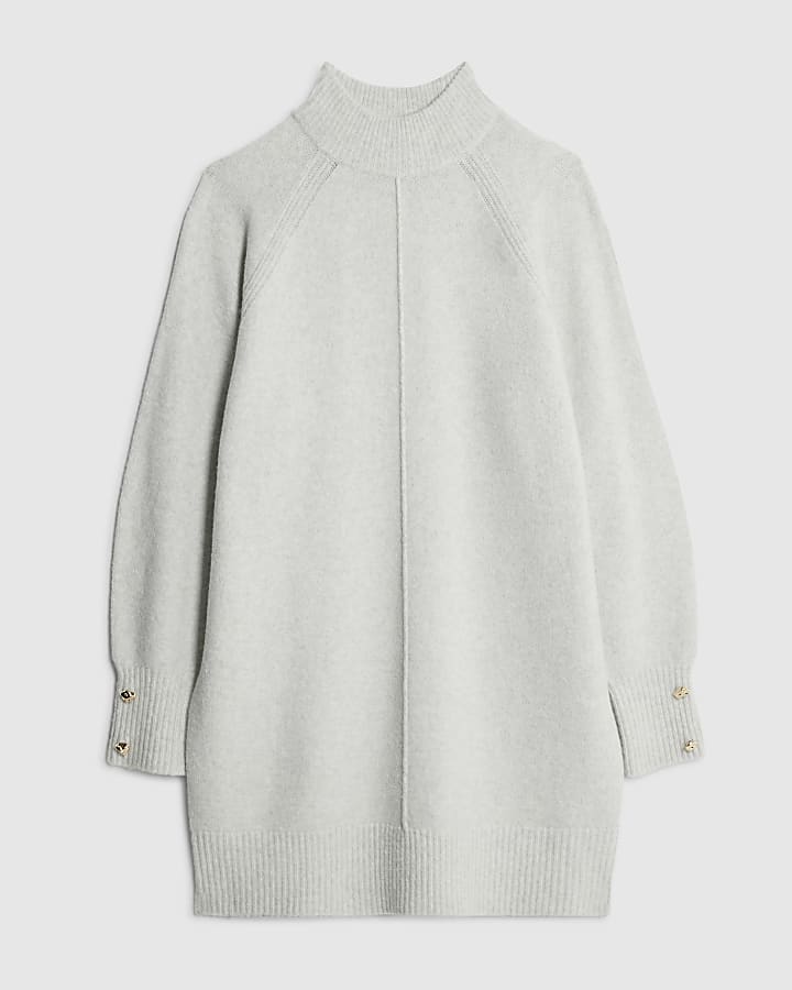 Grey Knitted Long Sleeve Jumper Dress