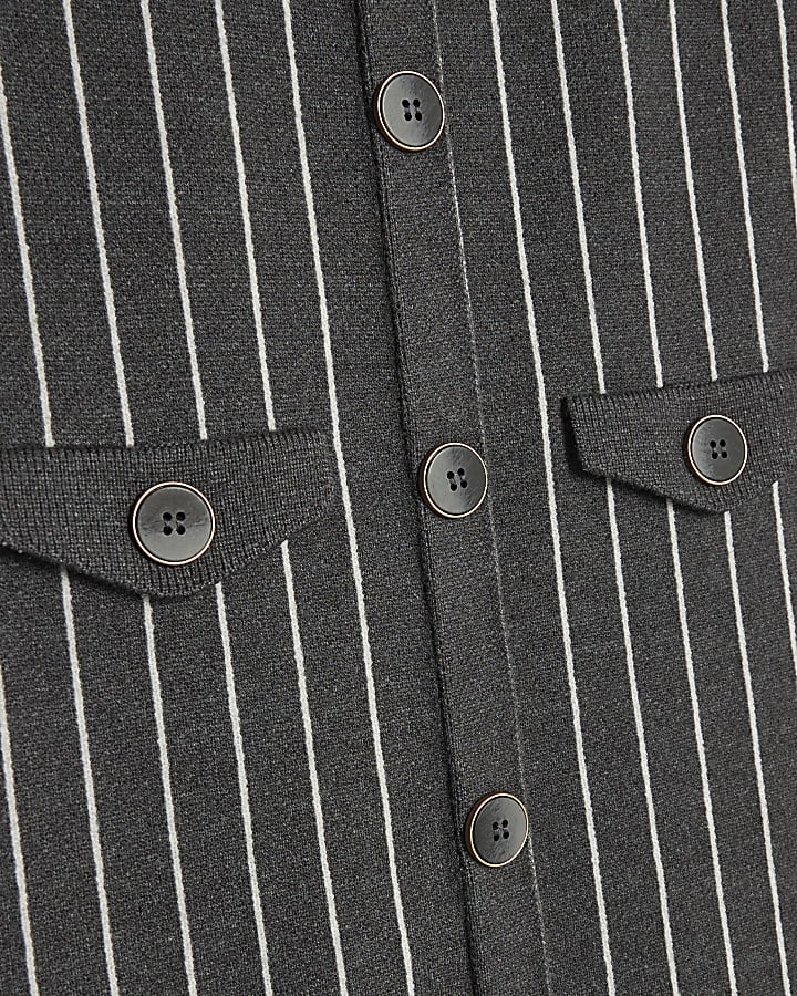 Grey Knitted Long Sleeve Pinstripe Dress