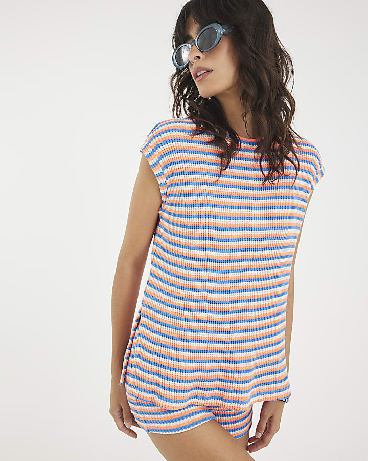 Pink Sleeveless Textured Stripe Tank Top