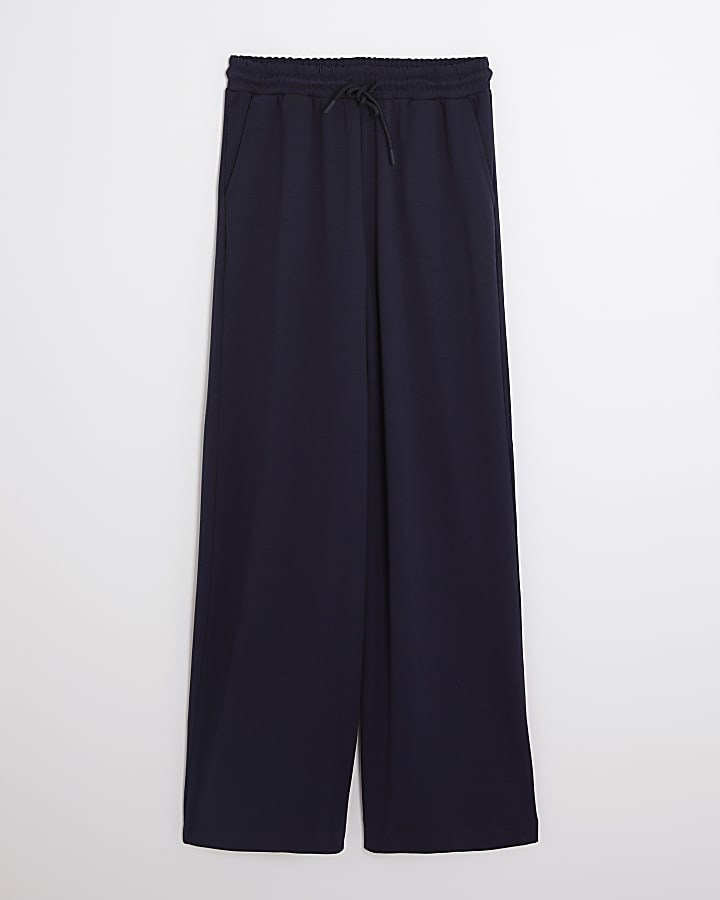 Navy Premium High Waisted Wide Leg Joggers