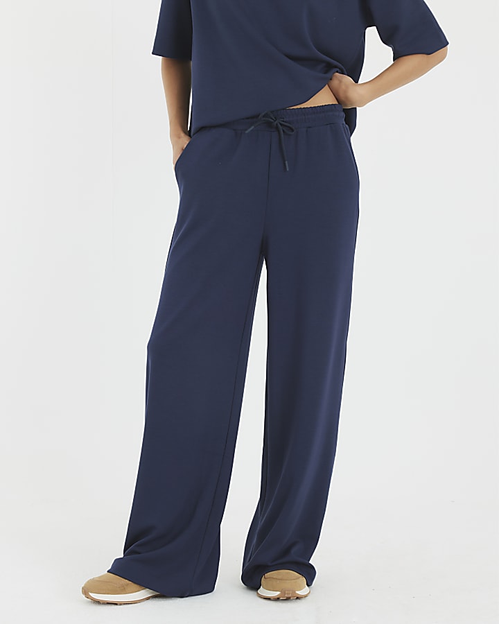 Navy Premium High Waisted Wide Leg Joggers
