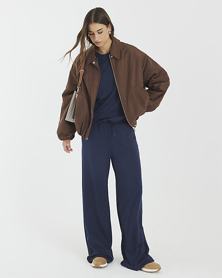 Navy Premium High Waisted Wide Leg Joggers