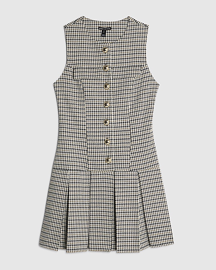 Grey Check Pleated Hem Mini Dress