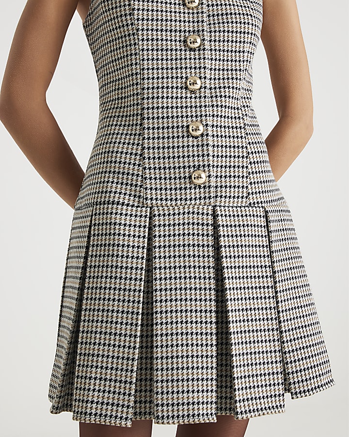 Grey Check Pleated Hem Mini Dress