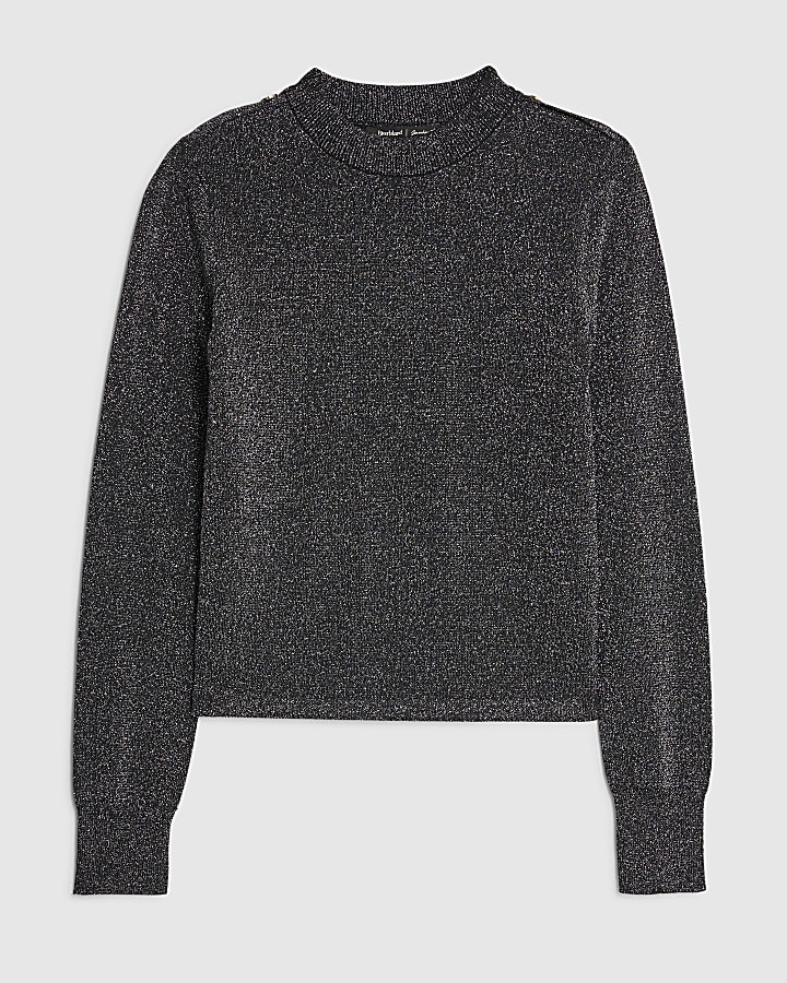 Black Long Sleeve Lurex Bodyfit Knitted Top