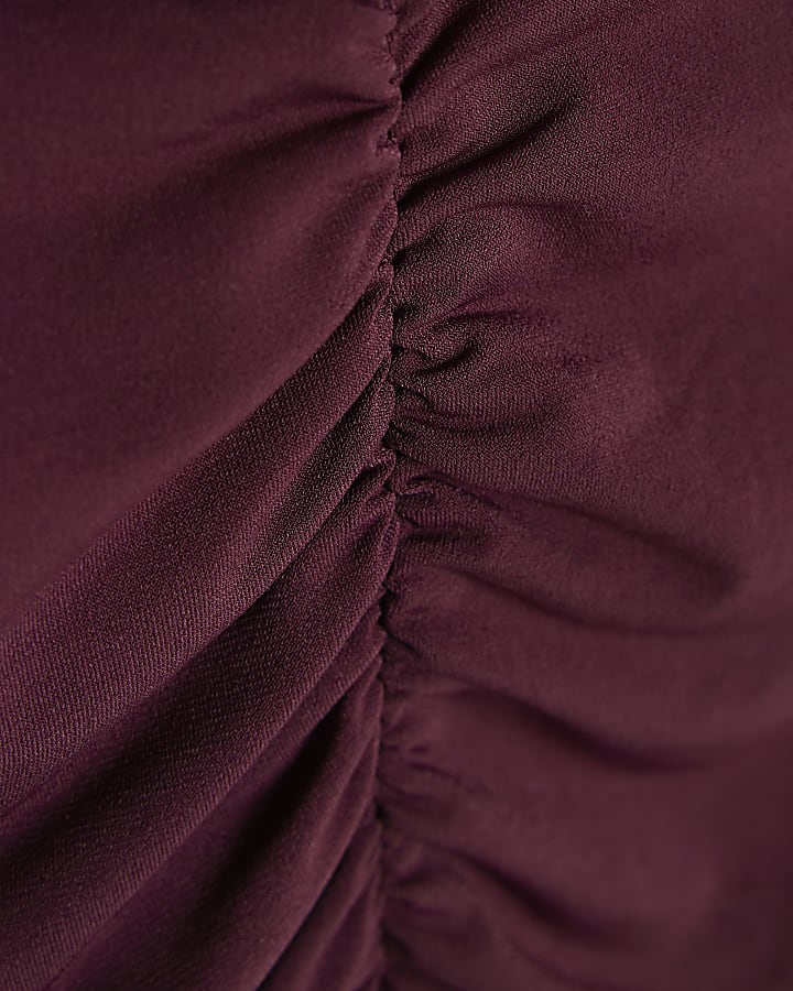 Red Short Sleeve Cowl Neck Top