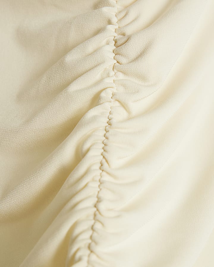 Cream Short Sleeve Cowl Neck Top