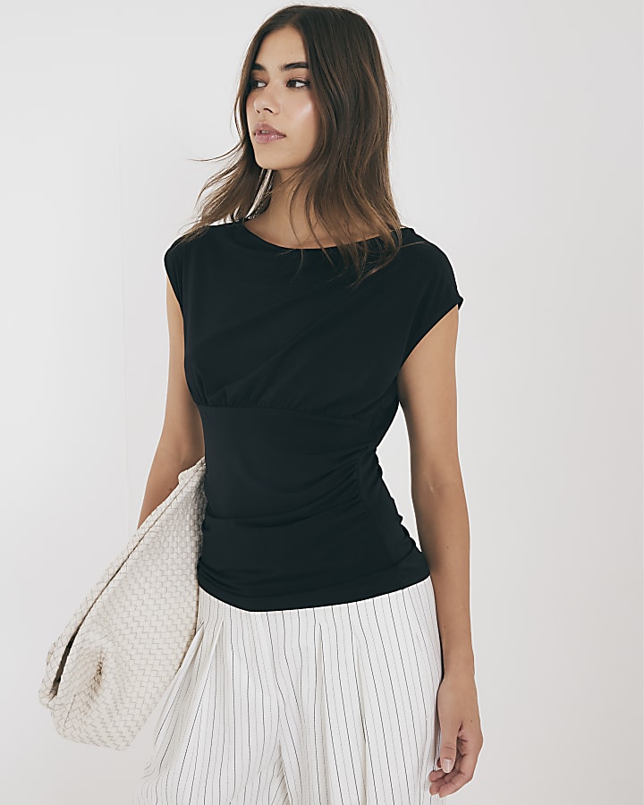 Black Ruched T-Shirt