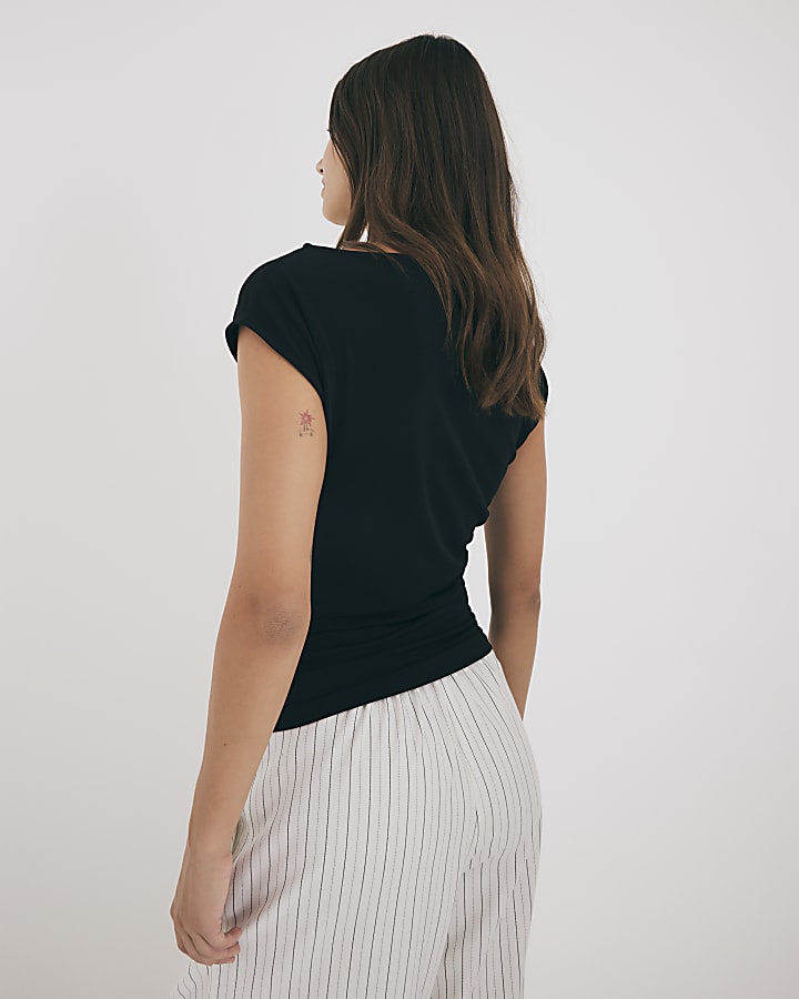 Black Ruched T-Shirt