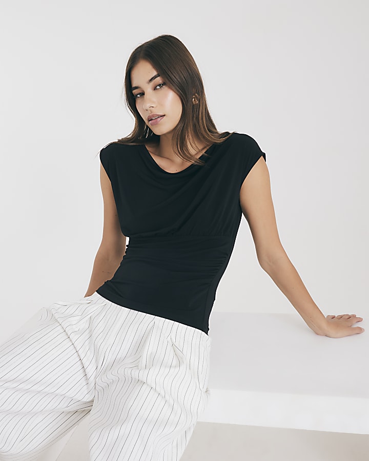 Black Ruched T-Shirt