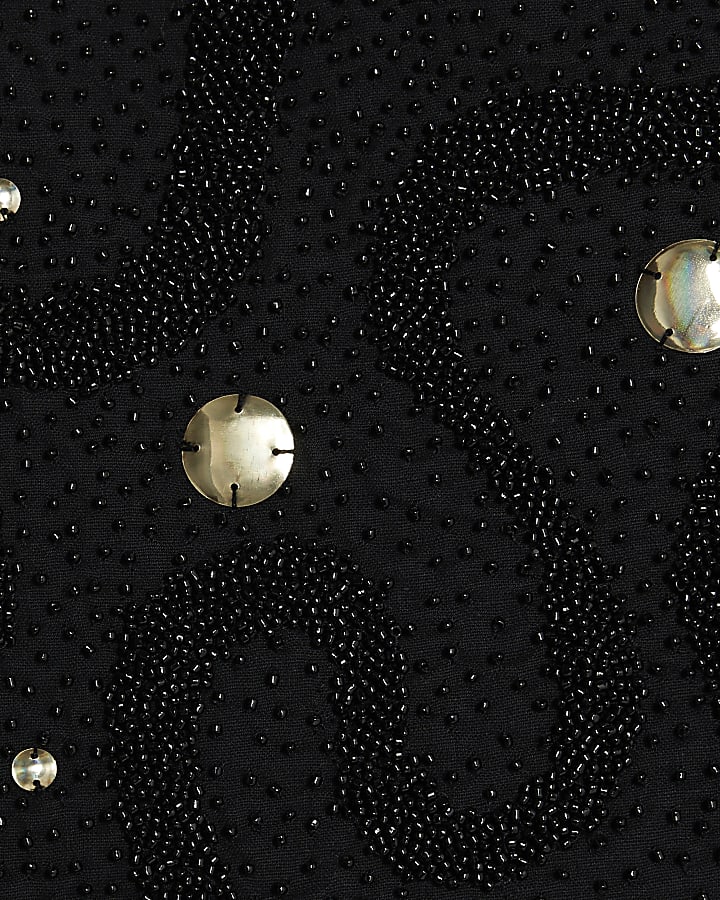 Black Embellished Studded Mini Beach Skirt