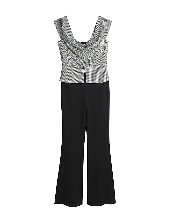 Black Sleeveless Cowl Neck Hybrid Jumpsuit