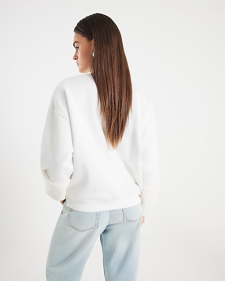 Cream Faux Fur Cuff Sweatshirt