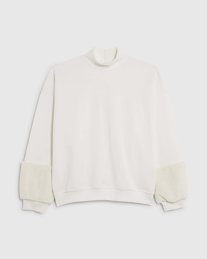 Cream Faux Fur Cuff Sweatshirt
