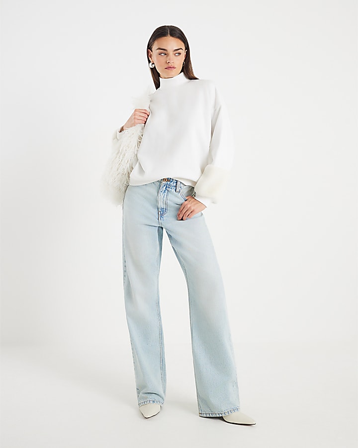 Cream Faux Fur Cuff Sweatshirt