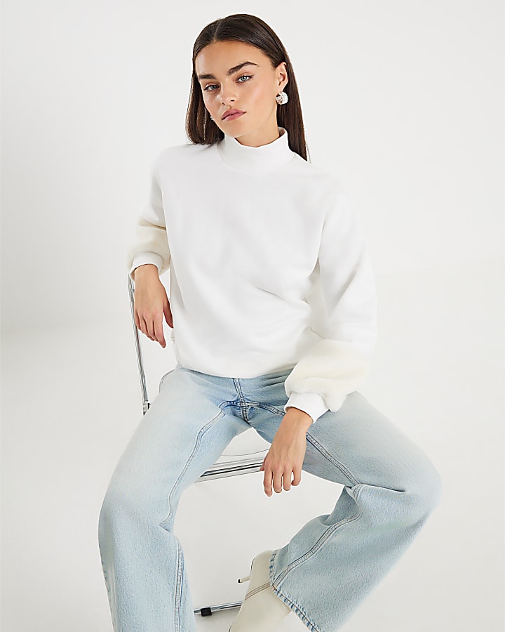 Cream Faux Fur Cuff Sweatshirt
