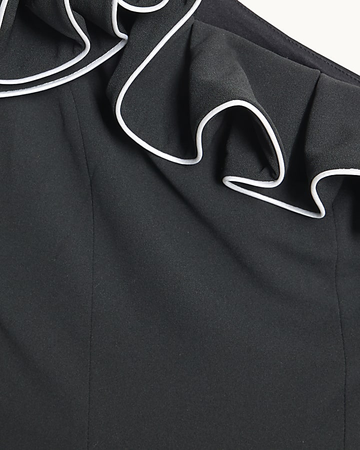 Black Asymmetric Tipped Frill Jumpsuit