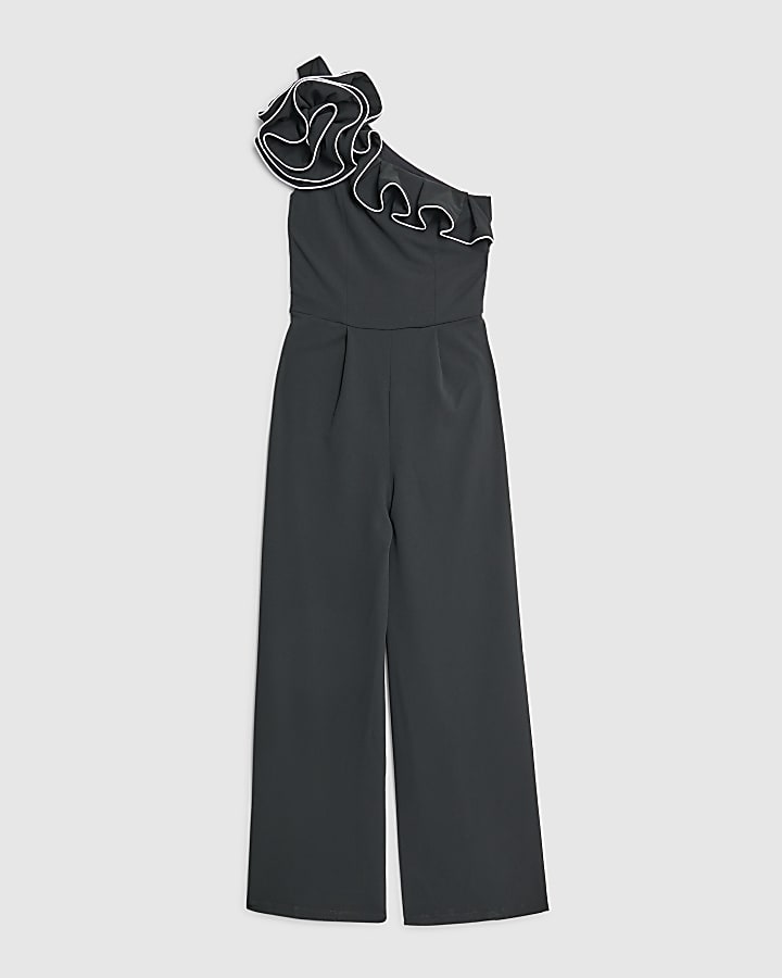 Black Asymmetric Tipped Frill Jumpsuit