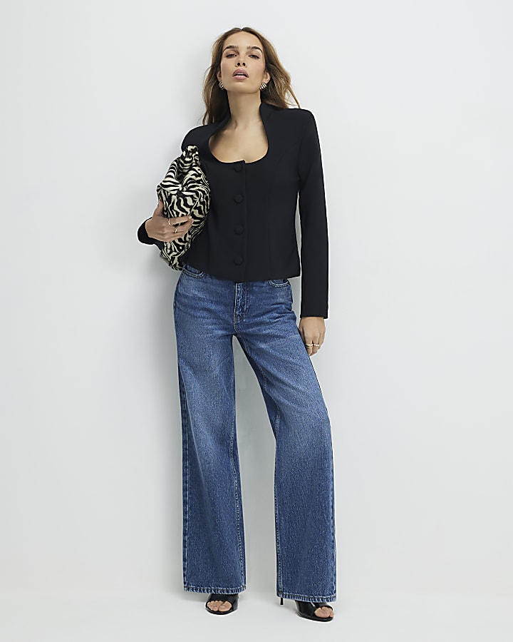 Black Square Neck Jacket