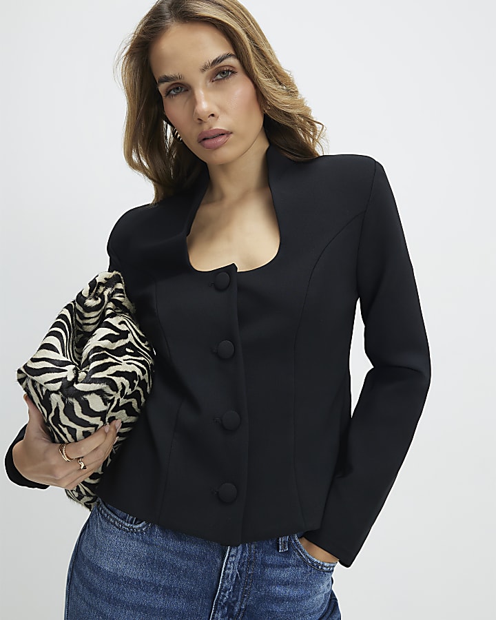 Black Square Neck Jacket