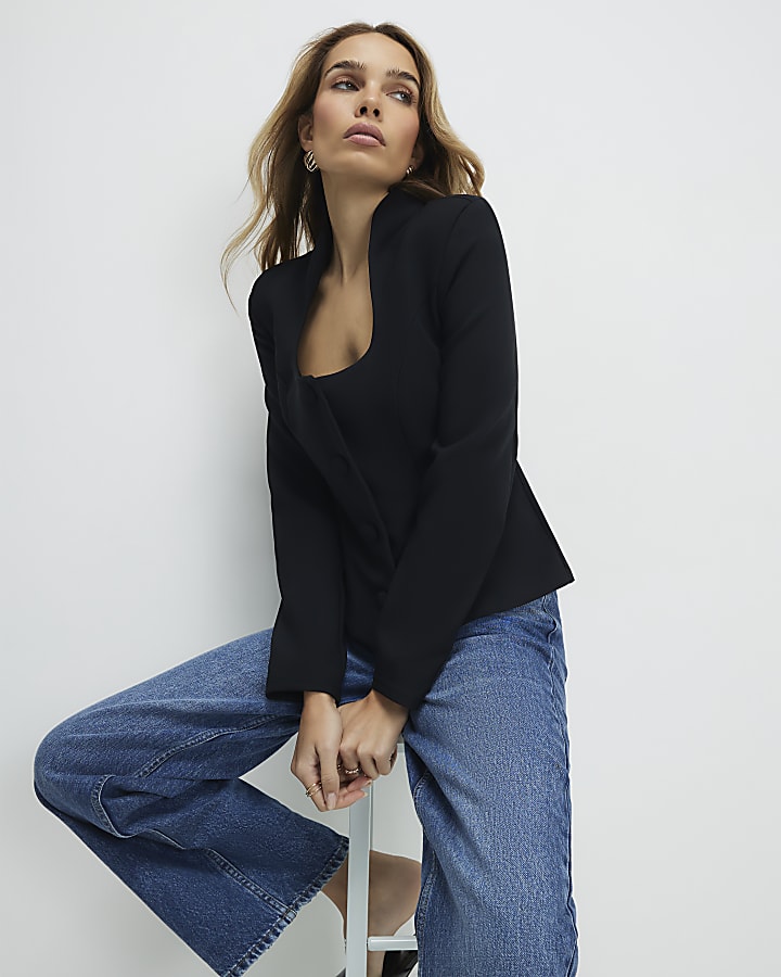 Black Square Neck Jacket