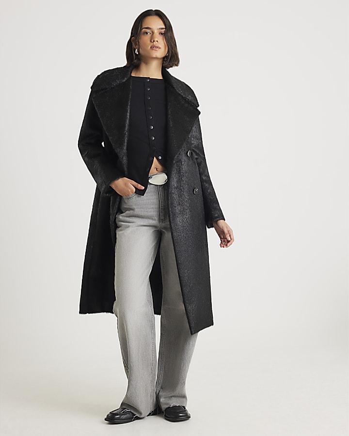 Black Long Sleeve Popper Through Ribbed Top