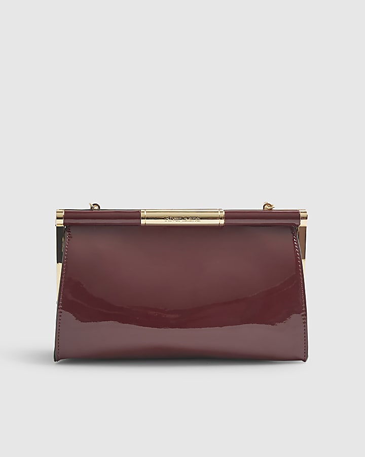 Red Bar Top Patent Clutch Bag