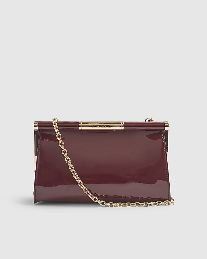 Red Bar Top Patent Clutch Bag