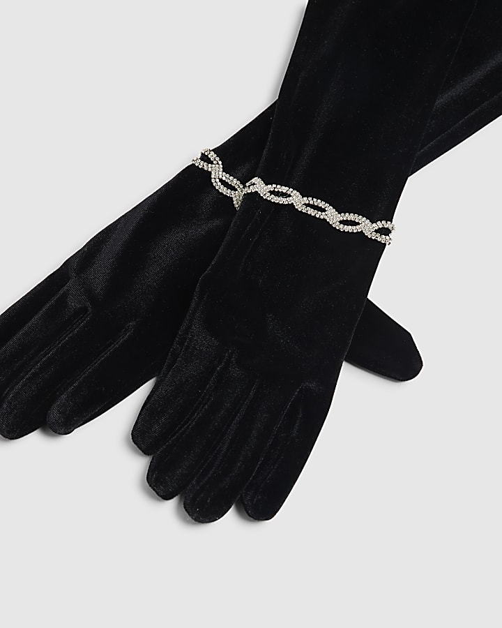 Black Diamante Bracelet Gloves
