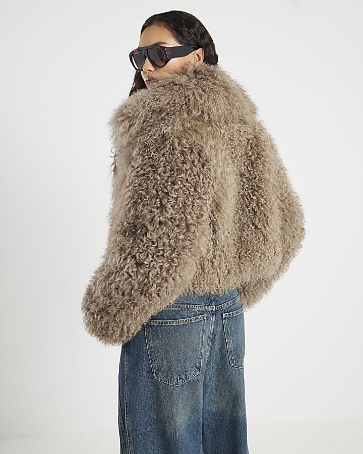 Brown Real Shearling Short Jacket