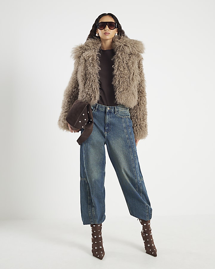 Brown Real Shearling Short Jacket