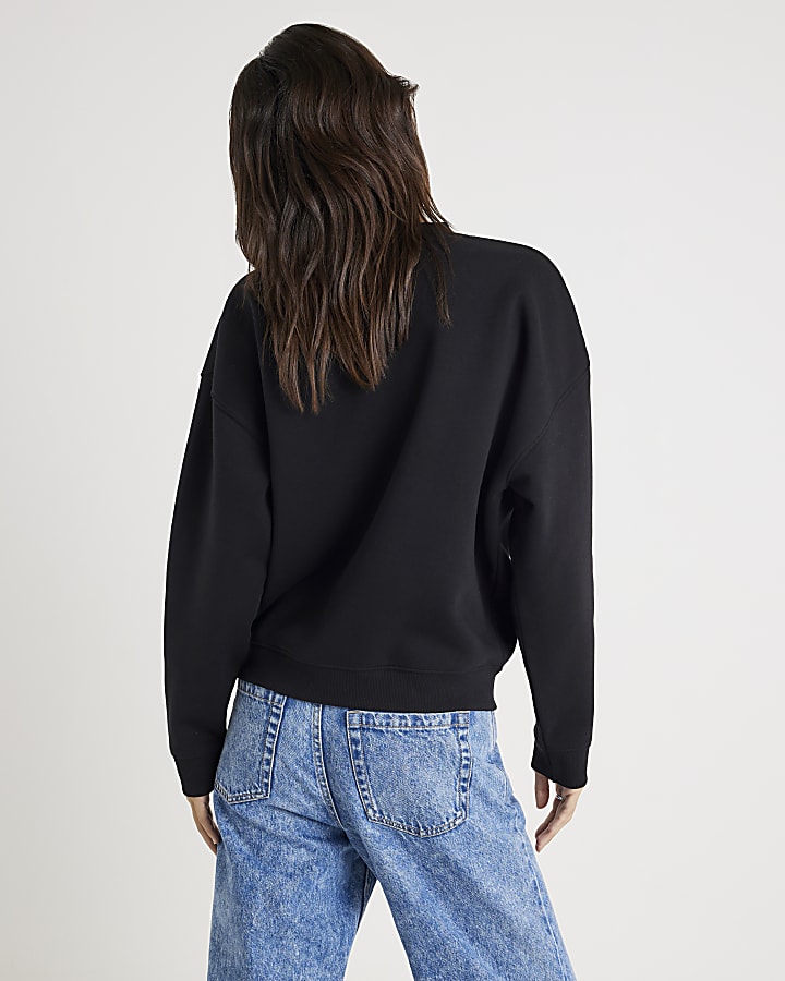 Black Long Sleeve Embellished Sweatshirt